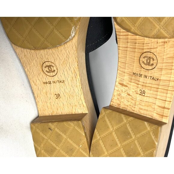 CHANEL CC 2015 Interlocking CC Logo Slides Shoes Sandals Wood +Box Sz 38 US 7.5 - Picture 14 of 16